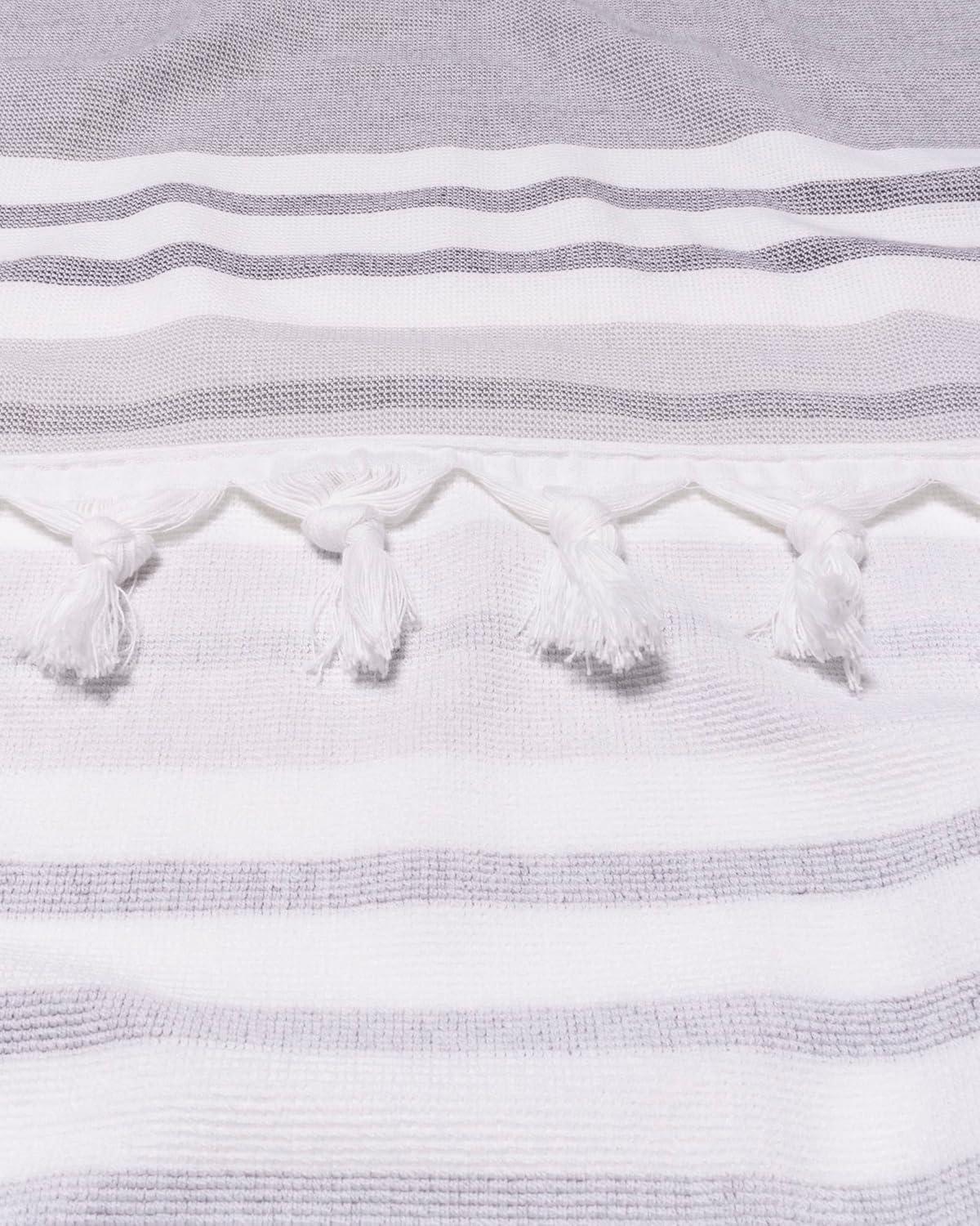 imageSuperior Oversized Cotton Beach Towel for Adults and Kids Quick Drying Towels for Pool Spa Resort Hotel Camping Travel Super Absorbent Striped with Tassels Tropical Cabana Collection BlackGrey