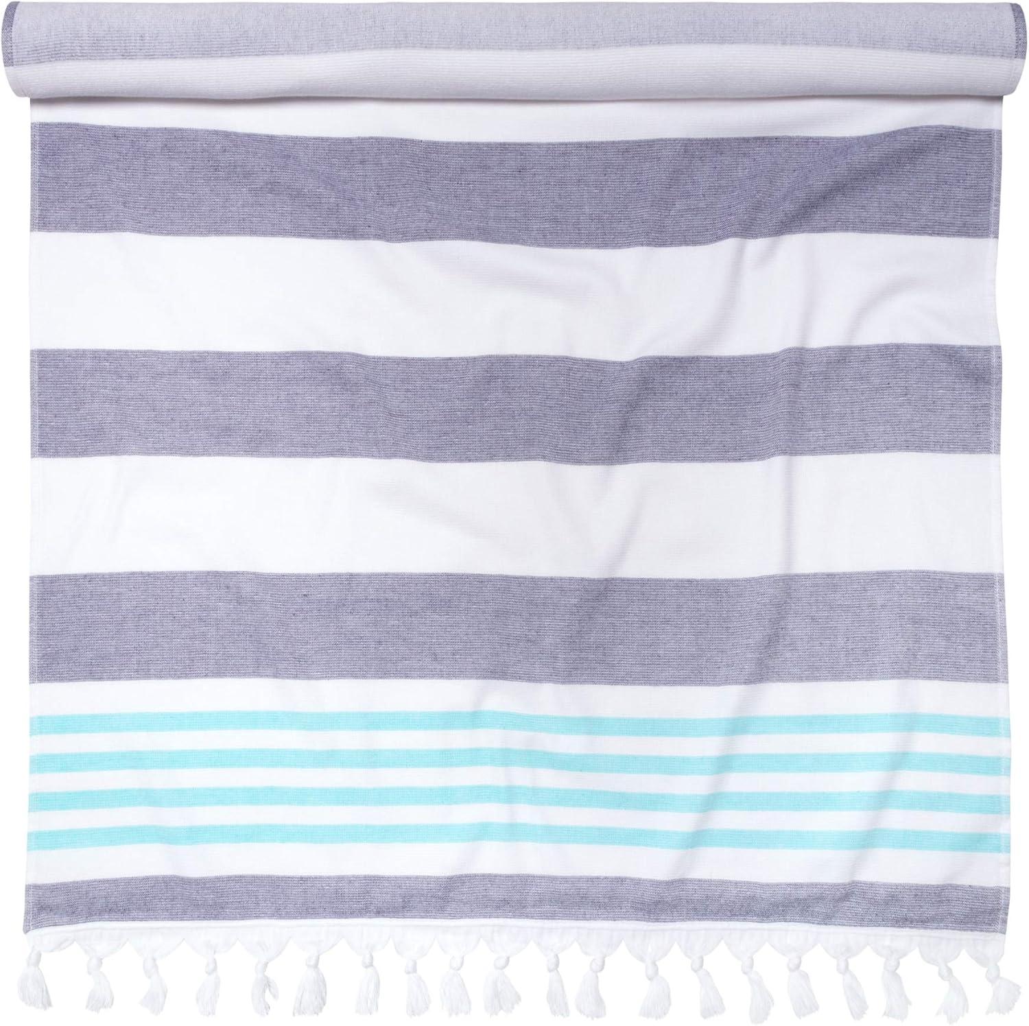 imageSuperior Oversized Cotton Beach Towel for Adults and Kids Quick Drying Towels for Pool Spa Resort Hotel Camping Travel Super Absorbent Striped with Tassels Tropical Cabana Collection BlackDusky Blue