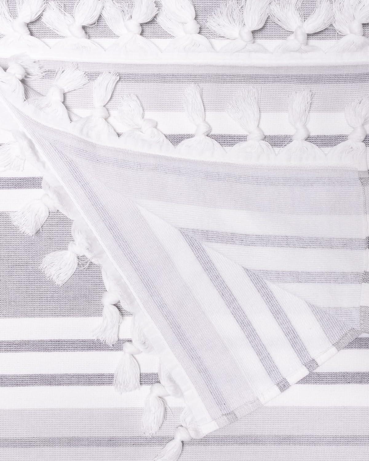imageSuperior Oversized Cotton Beach Towel for Adults and Kids Quick Drying Towels for Pool Spa Resort Hotel Camping Travel Super Absorbent Striped with Tassels Tropical Cabana Collection BlackGrey