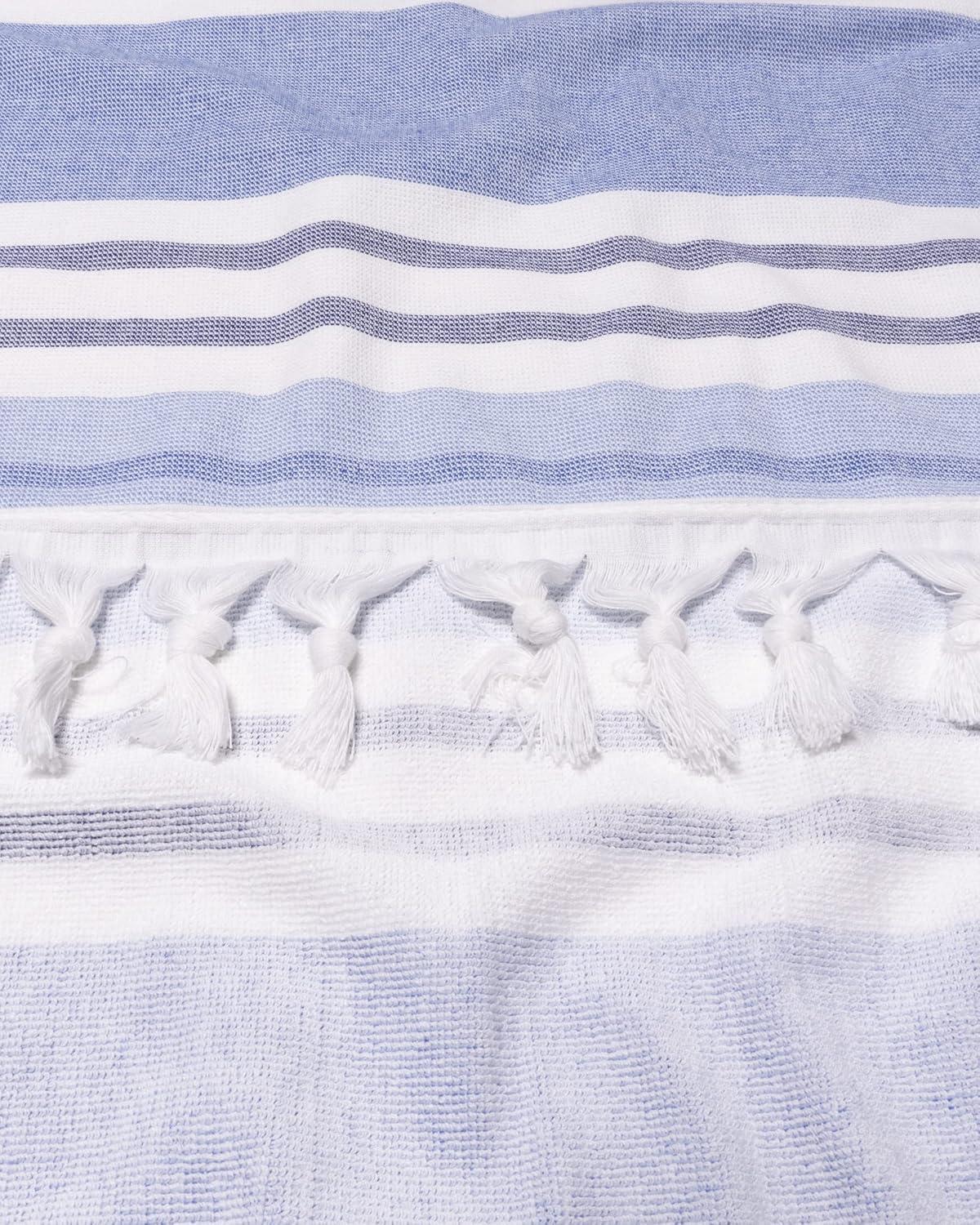 imageSuperior Oversized Cotton Beach Towel for Adults and Kids Quick Drying Towels for Pool Spa Resort Hotel Camping Travel Super Absorbent Striped with Tassels Tropical Cabana Collection BlackRoyal Blue