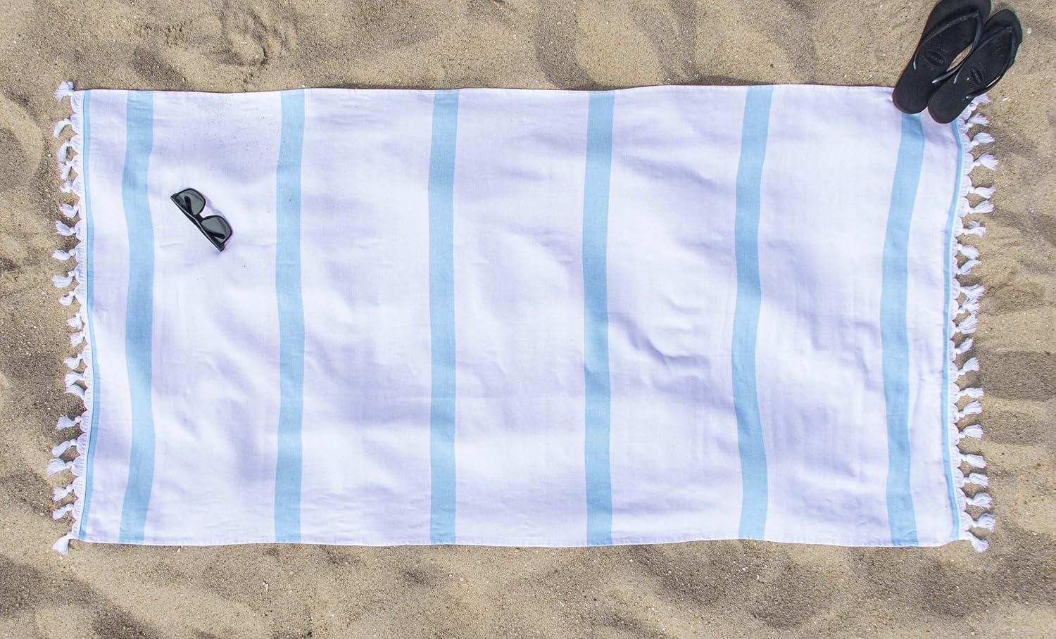 imageSuperior Oversized Cotton Beach Towel for Adults and Kids Quick Drying Towels for Pool Spa Resort Hotel Camping Travel Super Absorbent Striped with Tassels Tropical Cabana Collection BlackCyan
