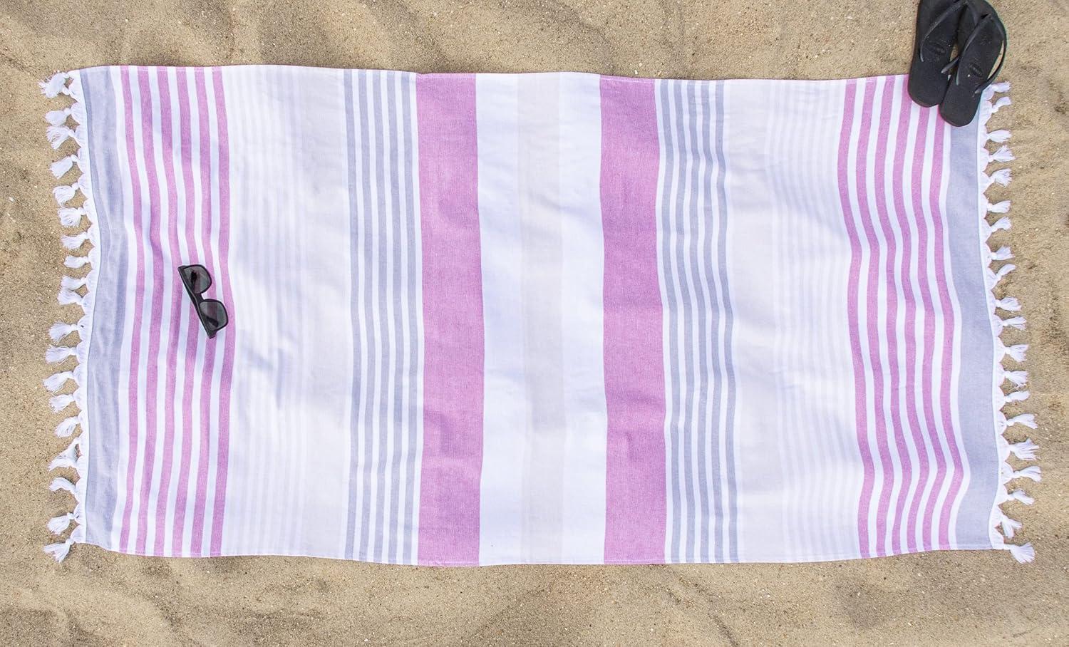 imageSuperior Oversized Cotton Beach Towel for Adults and Kids Quick Drying Towels for Pool Spa Resort Hotel Camping Travel Super Absorbent Striped with Tassels Tropical Cabana Collection BlackFuschia