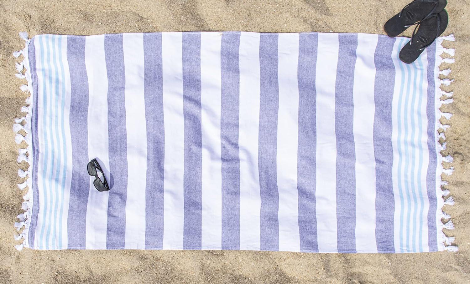 imageSuperior Oversized Cotton Beach Towel for Adults and Kids Quick Drying Towels for Pool Spa Resort Hotel Camping Travel Super Absorbent Striped with Tassels Tropical Cabana Collection BlackDusky Blue