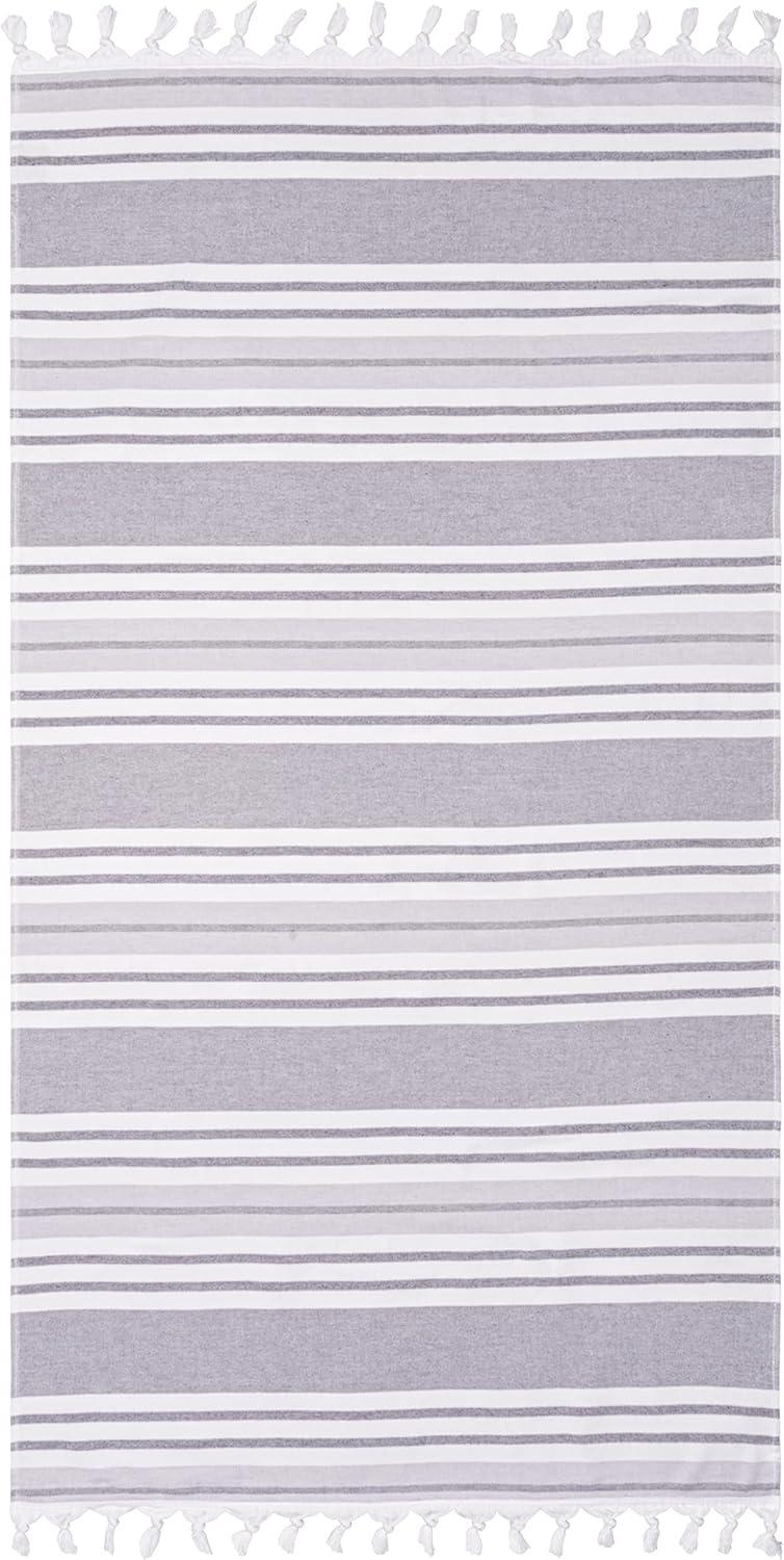 imageSuperior Oversized Cotton Beach Towel for Adults and Kids Quick Drying Towels for Pool Spa Resort Hotel Camping Travel Super Absorbent Striped with Tassels Tropical Cabana Collection BlackGrey