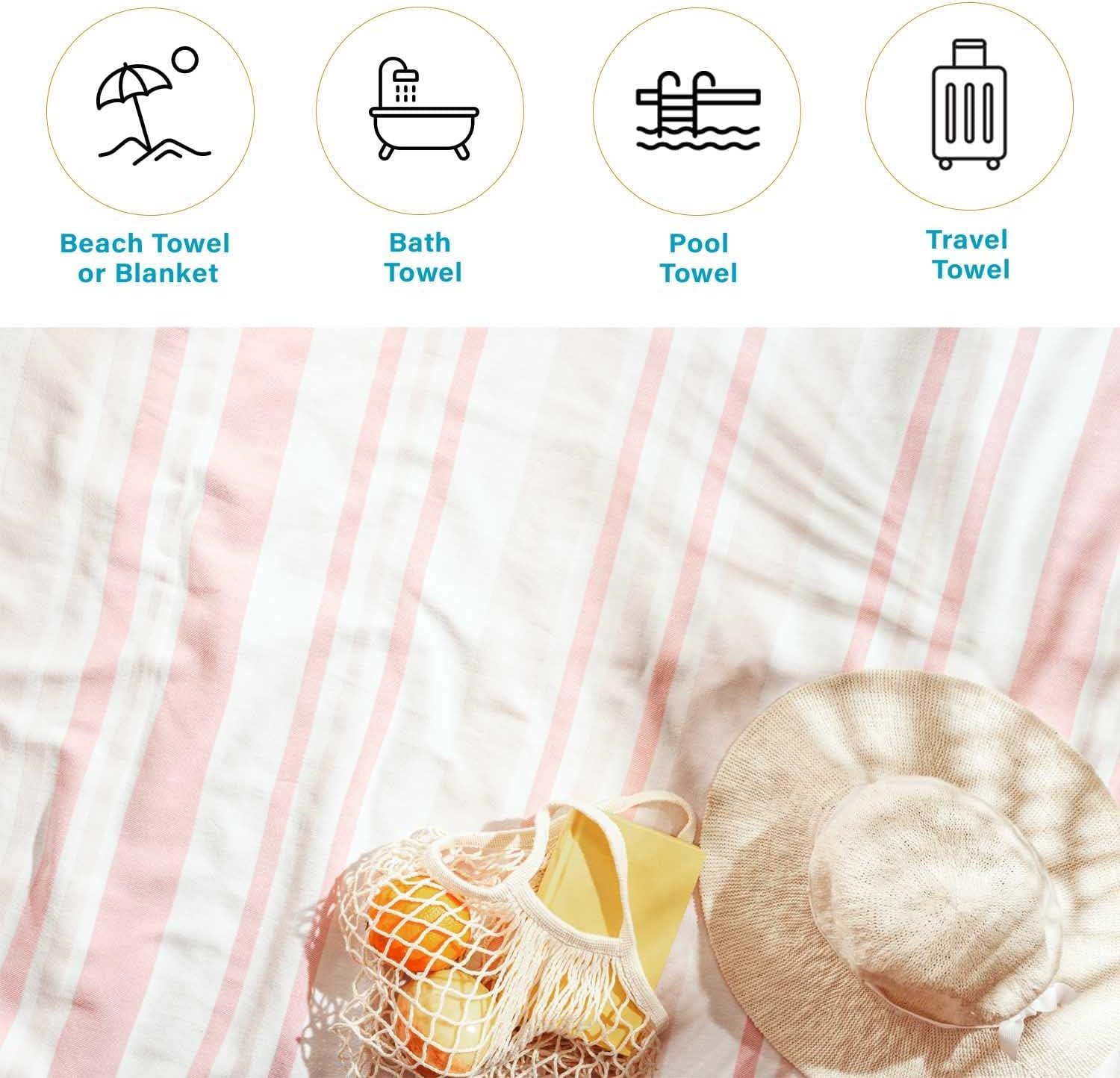 imageSuperior Oversized Cotton Beach Towel for Adults and Kids Quick Drying Towels for Pool Spa Resort Hotel Camping Travel Super Absorbent Striped with Tassels Tropical Cabana Collection BlackSunset
