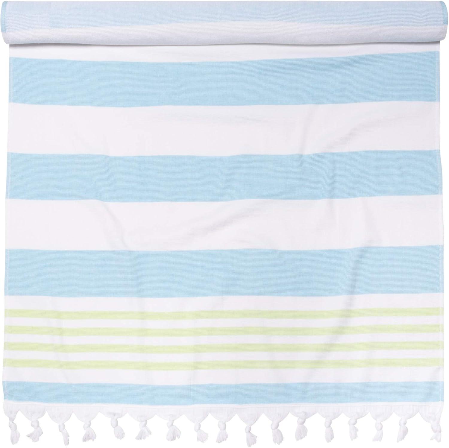 imageSuperior Oversized Cotton Beach Towel for Adults and Kids Quick Drying Towels for Pool Spa Resort Hotel Camping Travel Super Absorbent Striped with Tassels Tropical Cabana Collection BlackKey West