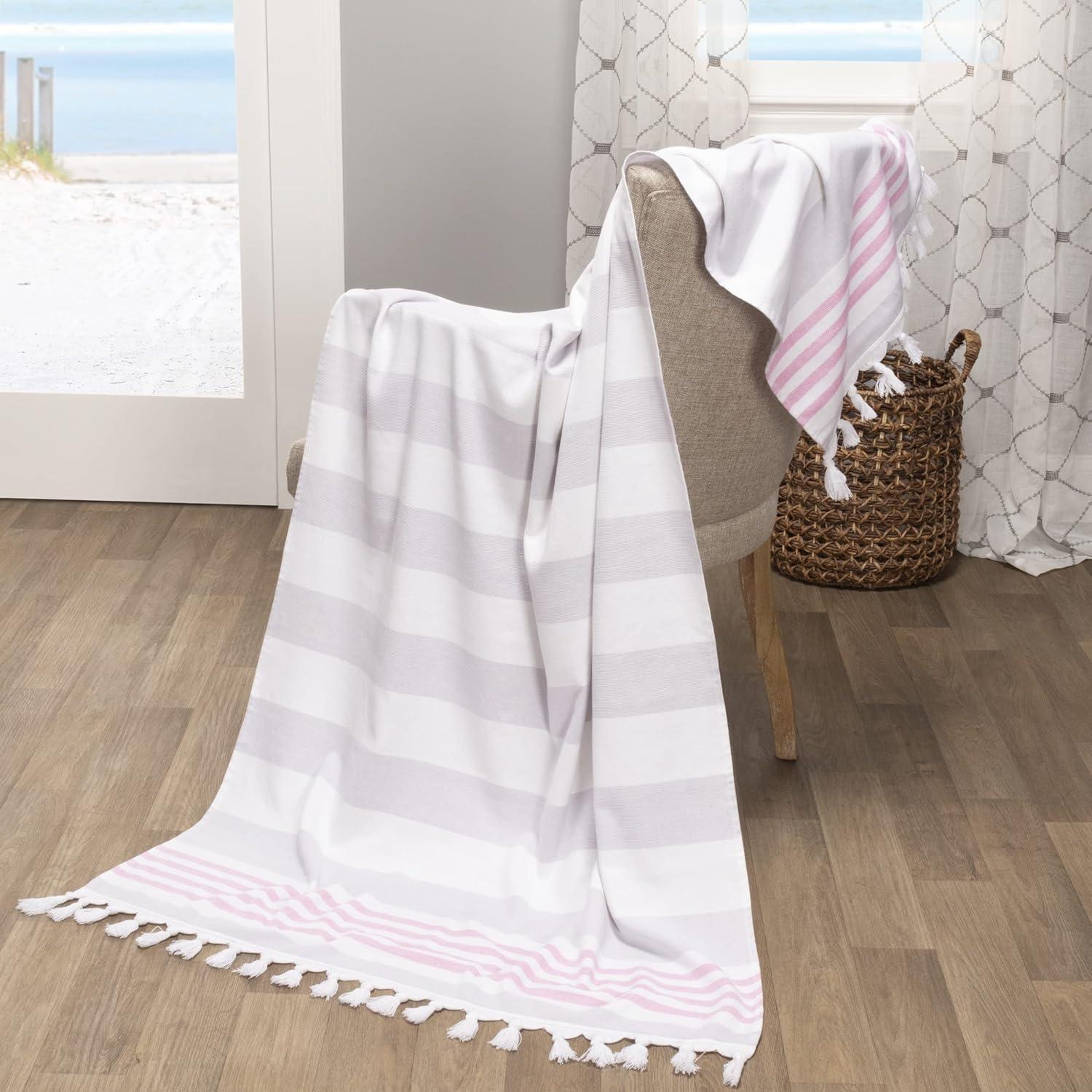 imageSuperior Oversized Cotton Beach Towel for Adults and Kids Quick Drying Towels for Pool Spa Resort Hotel Camping Travel Super Absorbent Striped with Tassels Tropical Cabana Collection BlackSunset