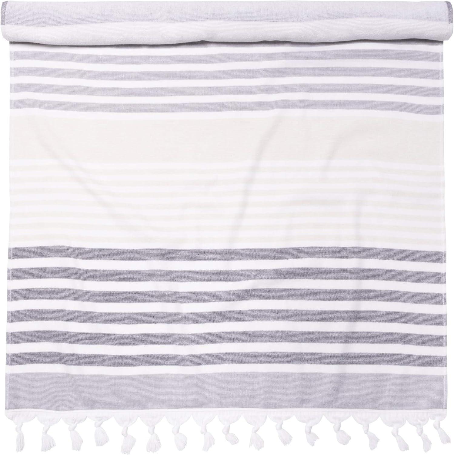 imageSuperior Oversized Cotton Beach Towel for Adults and Kids Quick Drying Towels for Pool Spa Resort Hotel Camping Travel Super Absorbent Striped with Tassels Tropical Cabana Collection BlackBlack