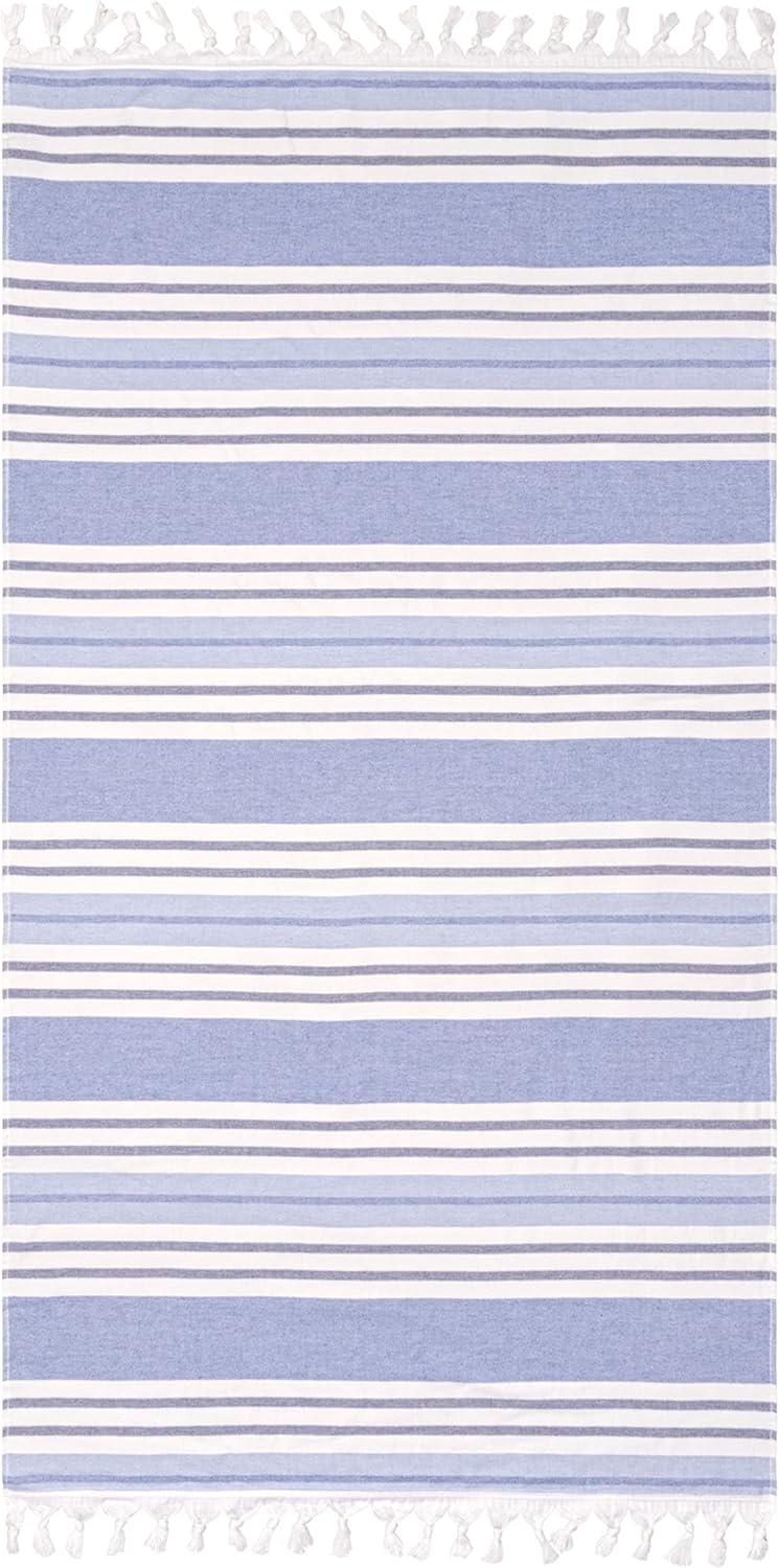 imageSuperior Oversized Cotton Beach Towel for Adults and Kids Quick Drying Towels for Pool Spa Resort Hotel Camping Travel Super Absorbent Striped with Tassels Tropical Cabana Collection BlackRoyal Blue