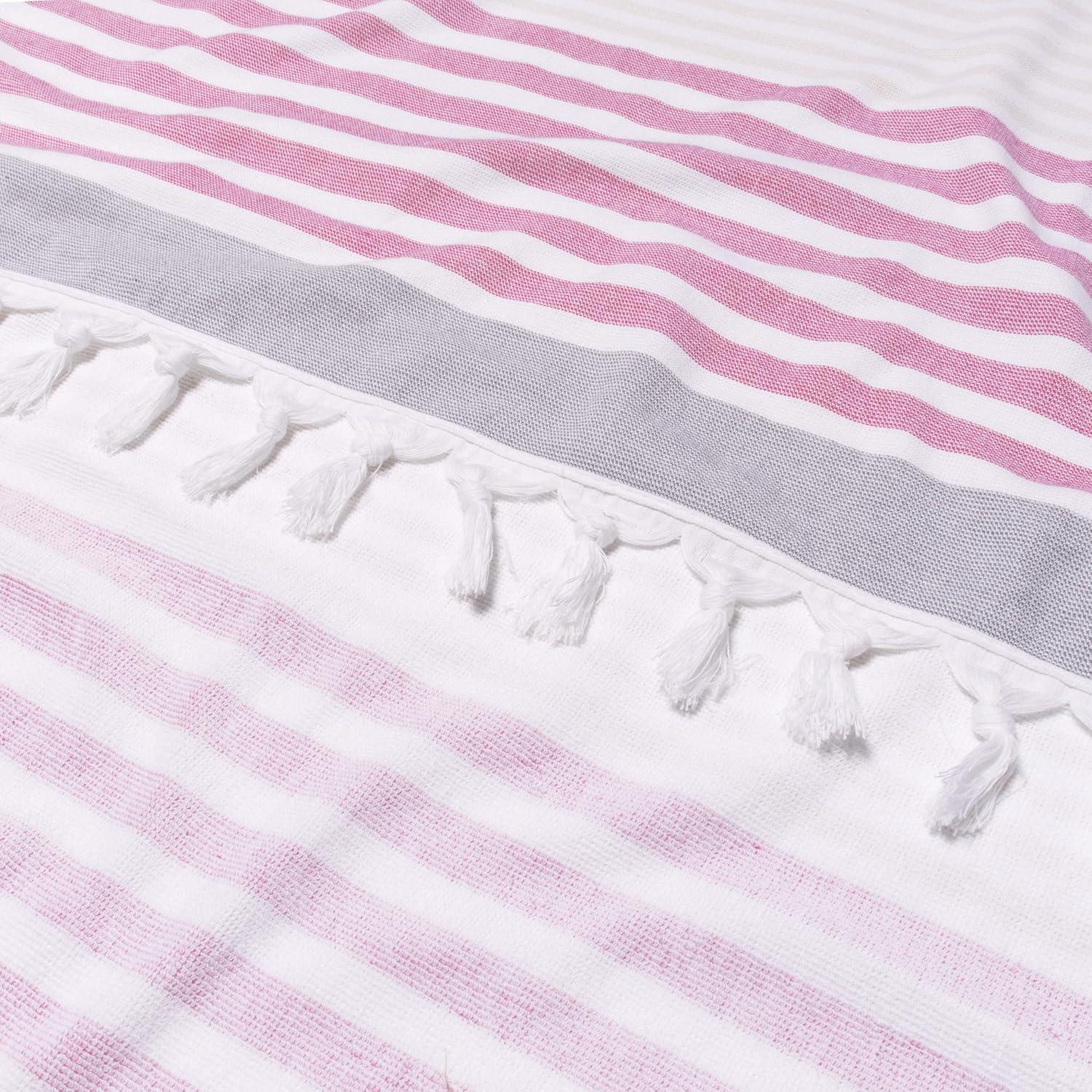 imageSuperior Oversized Cotton Beach Towel for Adults and Kids Quick Drying Towels for Pool Spa Resort Hotel Camping Travel Super Absorbent Striped with Tassels Tropical Cabana Collection BlackFuschia
