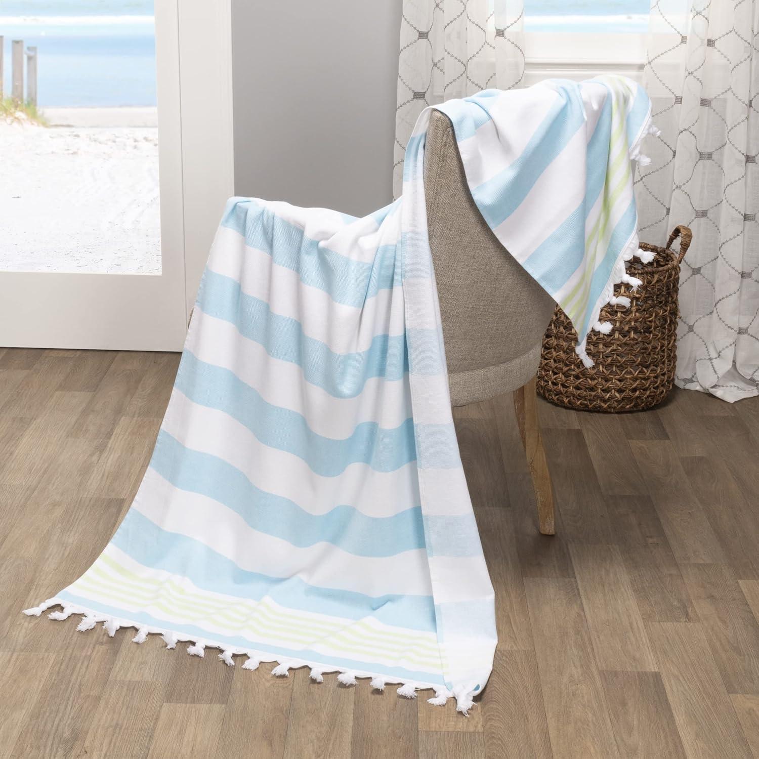 imageSuperior Oversized Cotton Beach Towel for Adults and Kids Quick Drying Towels for Pool Spa Resort Hotel Camping Travel Super Absorbent Striped with Tassels Tropical Cabana Collection BlackKey West