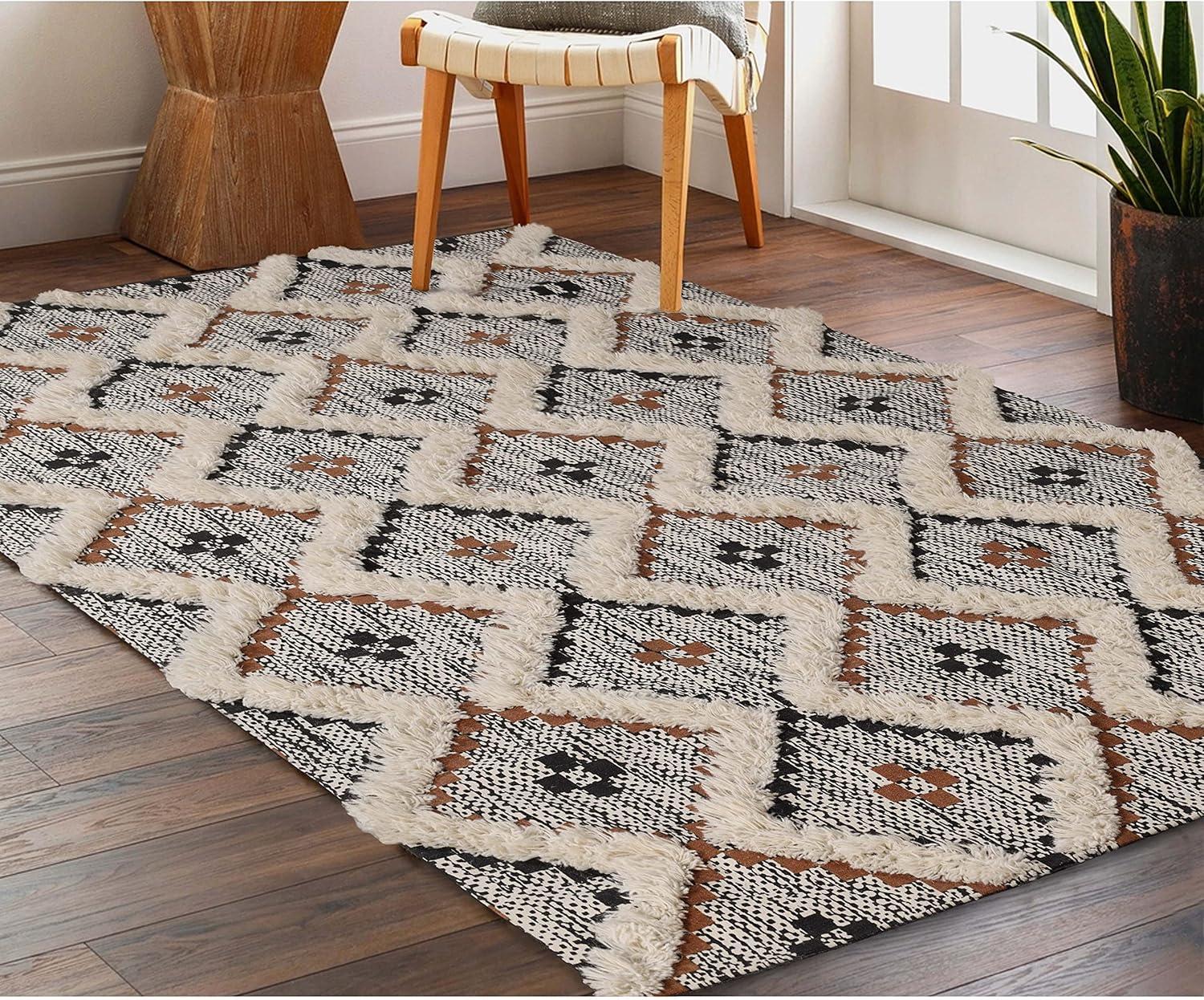 imageSuperior Talluah Indoor Printed HandTuffed Room Decor for Bedroom Aesthetic Area Rug for Living Room 5 x 8 RustBlackRust Black
