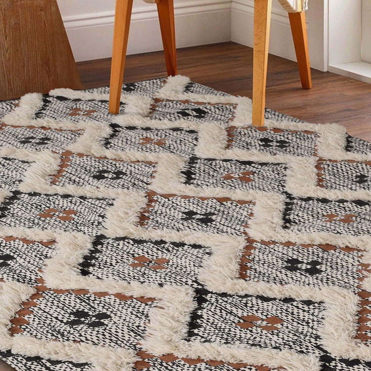 imageSuperior Talluah Indoor Printed HandTuffed Room Decor for Bedroom Aesthetic Area Rug for Living Room 5 x 8 RustBlackRust Black