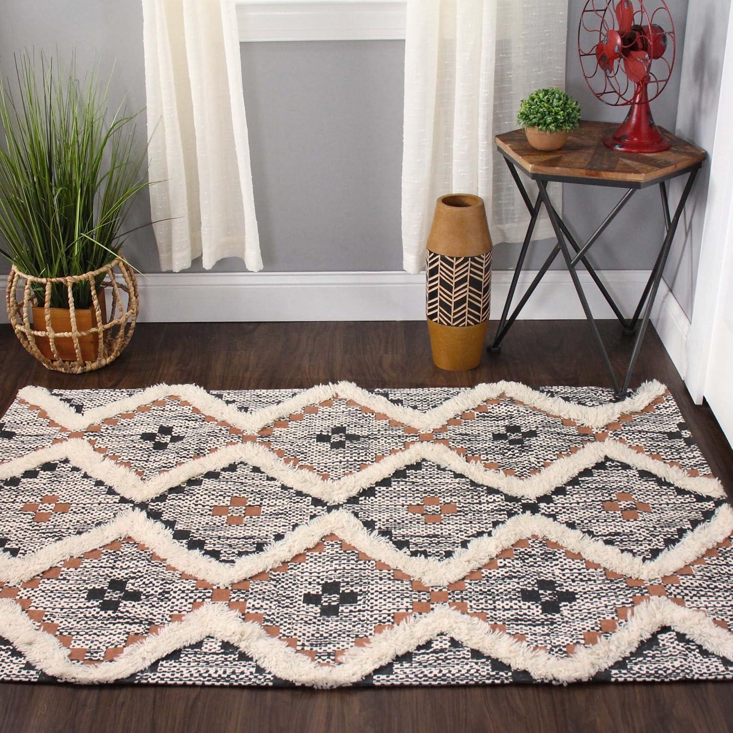imageSuperior Talluah Indoor Printed HandTuffed Room Decor for Bedroom Aesthetic Area Rug for Living Room 5 x 8 RustBlackRust Black