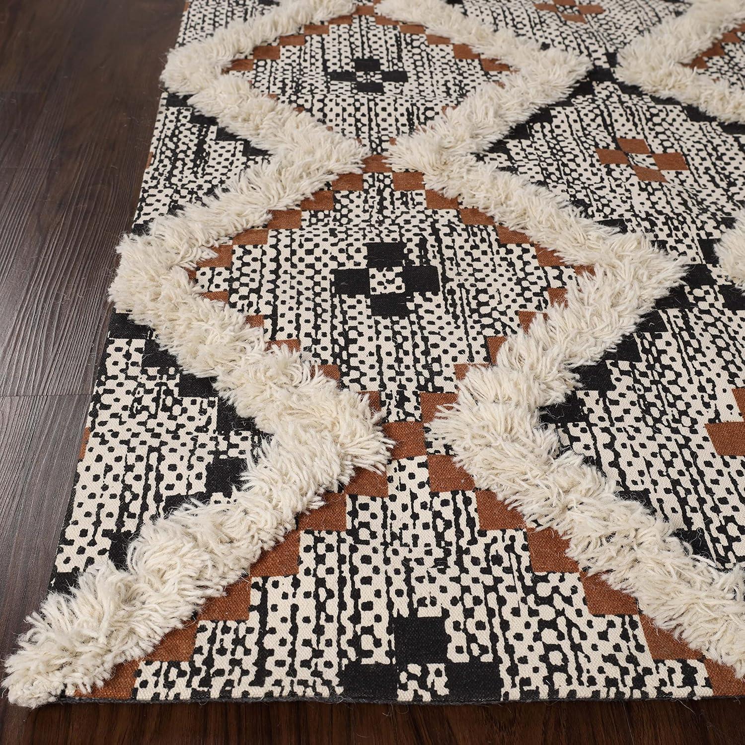 imageSuperior Talluah Indoor Printed HandTuffed Room Decor for Bedroom Aesthetic Area Rug for Living Room 5 x 8 RustBlackRust Black