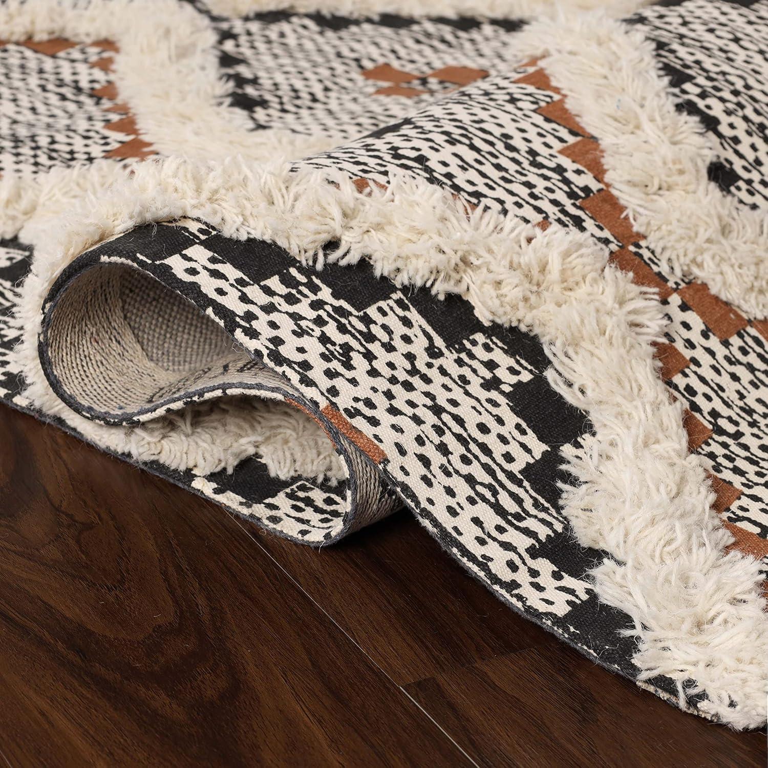 imageSuperior Talluah Indoor Printed HandTuffed Room Decor for Bedroom Aesthetic Area Rug for Living Room 5 x 8 RustBlackRust Black