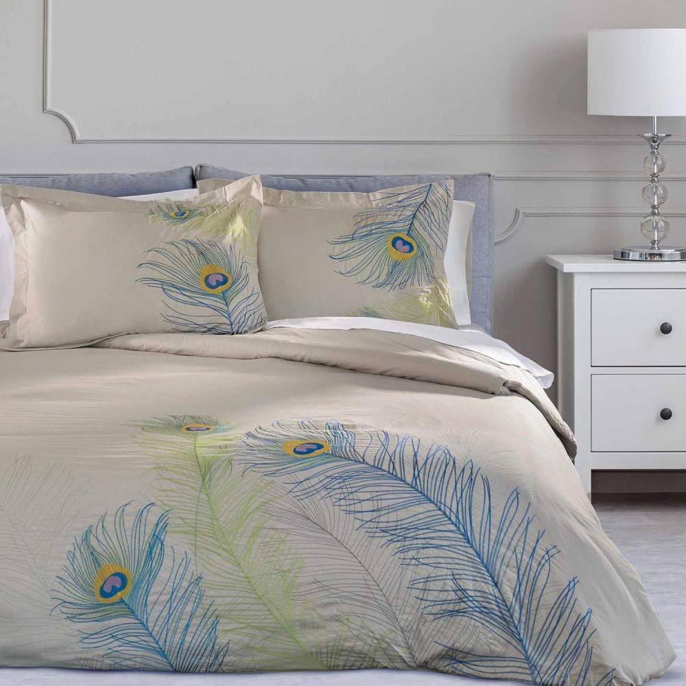 image100 Cotton 3Piece FullQueen Single Ply Soft Embroidered Peacock Duvet Cover SetMulticolor