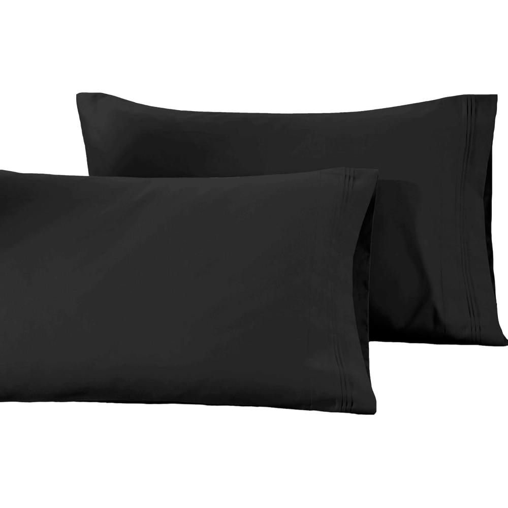 image100 Egyptian Cotton 1500 Thread Count Oversized Standard Pillowcase Set Solid WhiteBlack