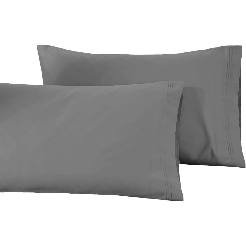 image100 Egyptian Cotton 1500 Thread Count Oversized Standard Pillowcase Set Solid WhiteGray