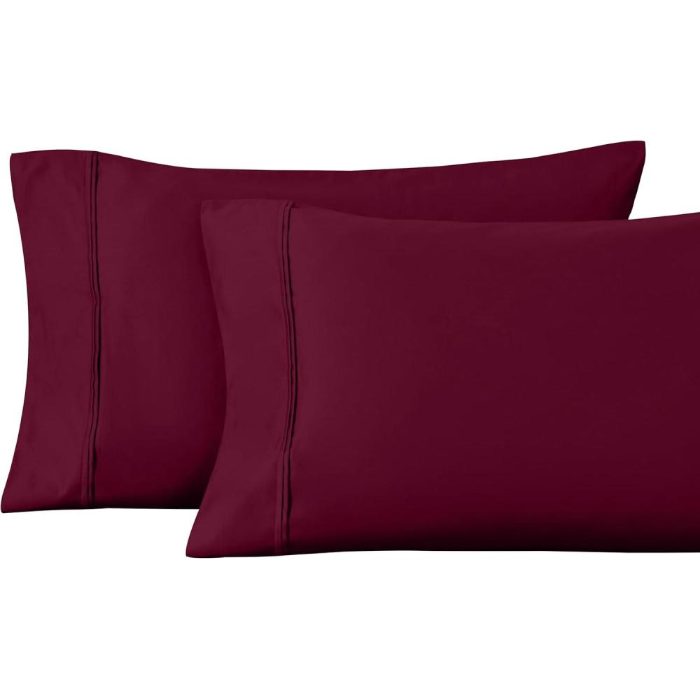 image1200 Thread Count 100 Egyptian Cotton Soft and Breathable 2Piece King Pillowcase Set Solid WhiteBurgundy
