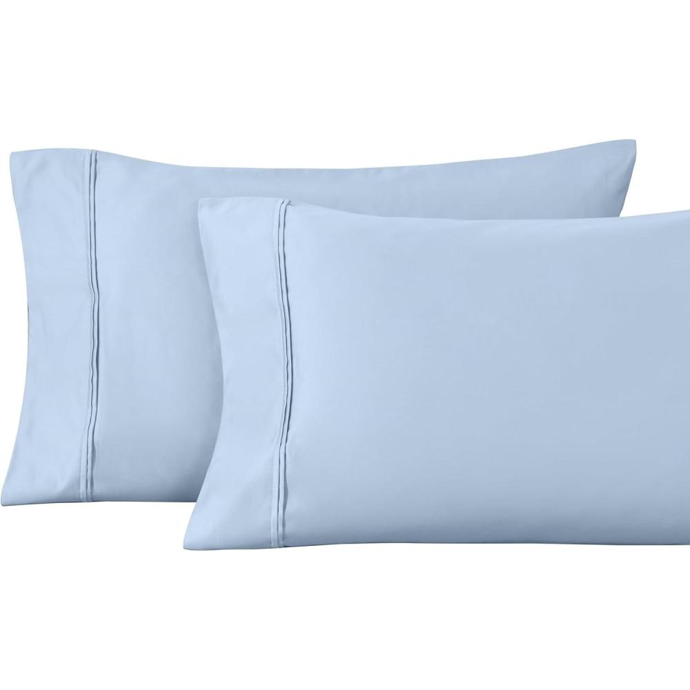 image1200 Thread Count 100 Egyptian Cotton Soft and Breathable 2Piece King Pillowcase Set Solid WhiteLight Blue