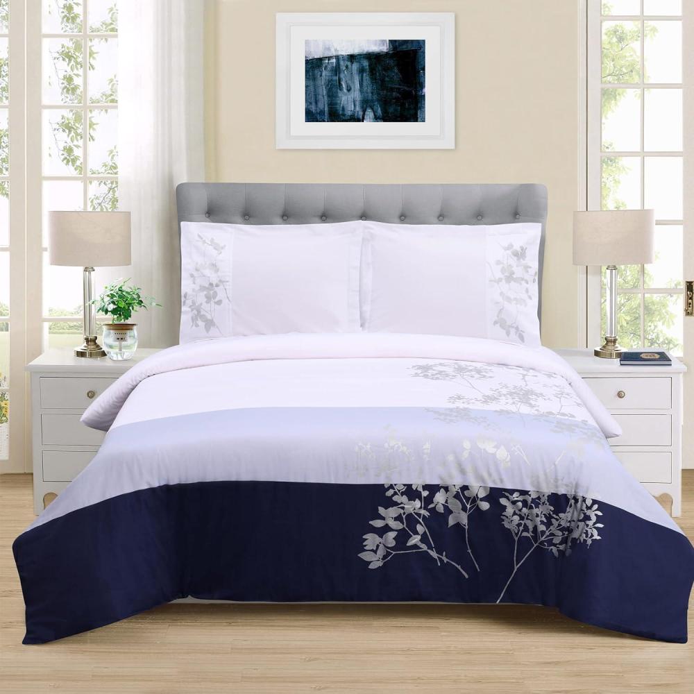 imageSUPERIOR 100 Cotton Duvet Cover Set Soft 3Piece Duvet Set Includes 1 Duvet Cover with Button Closure 2 Pillow Shams Sydney Collection KingCalifornia KingBlue