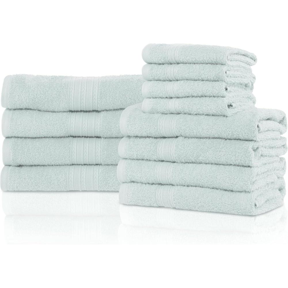 imageSUPERIOR 100 RingSpun Cotton Bathroom Ultra Absorbent Super Soft Attractive Border Aqua Marine EcoFriendly 12Piece Towel SetAqua Marine