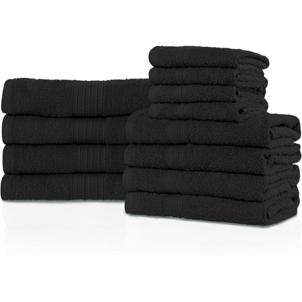 imageSUPERIOR 100 RingSpun Cotton Bathroom Ultra Absorbent Super Soft Attractive Border Aqua Marine EcoFriendly 12Piece Towel SetBlack