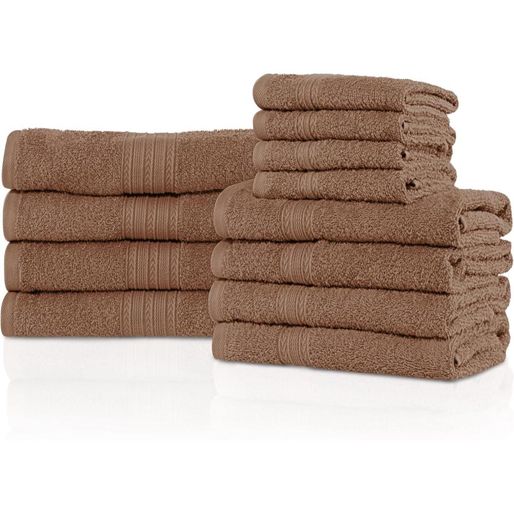 imageSUPERIOR 100 RingSpun Cotton Bathroom Ultra Absorbent Super Soft Attractive Border Aqua Marine EcoFriendly 12Piece Towel SetCoffee