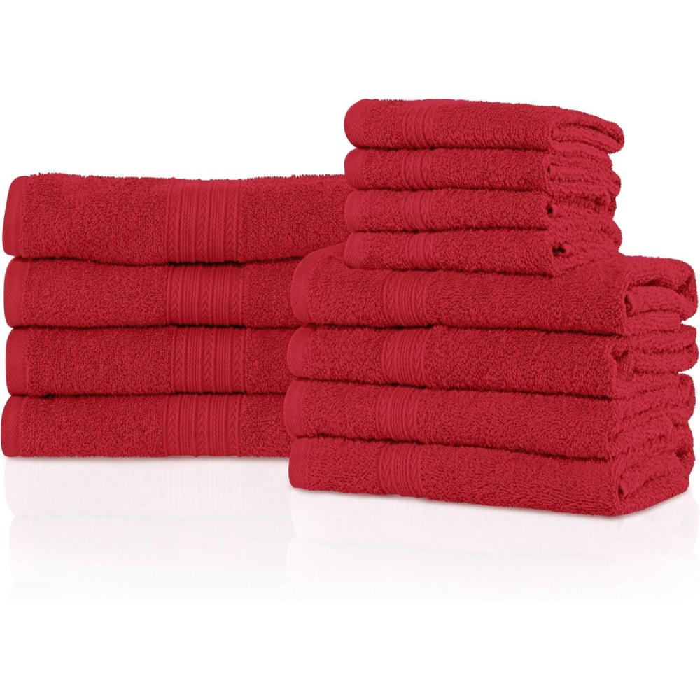 imageSUPERIOR 100 RingSpun Cotton Bathroom Ultra Absorbent Super Soft Attractive Border Aqua Marine EcoFriendly 12Piece Towel SetCranberry