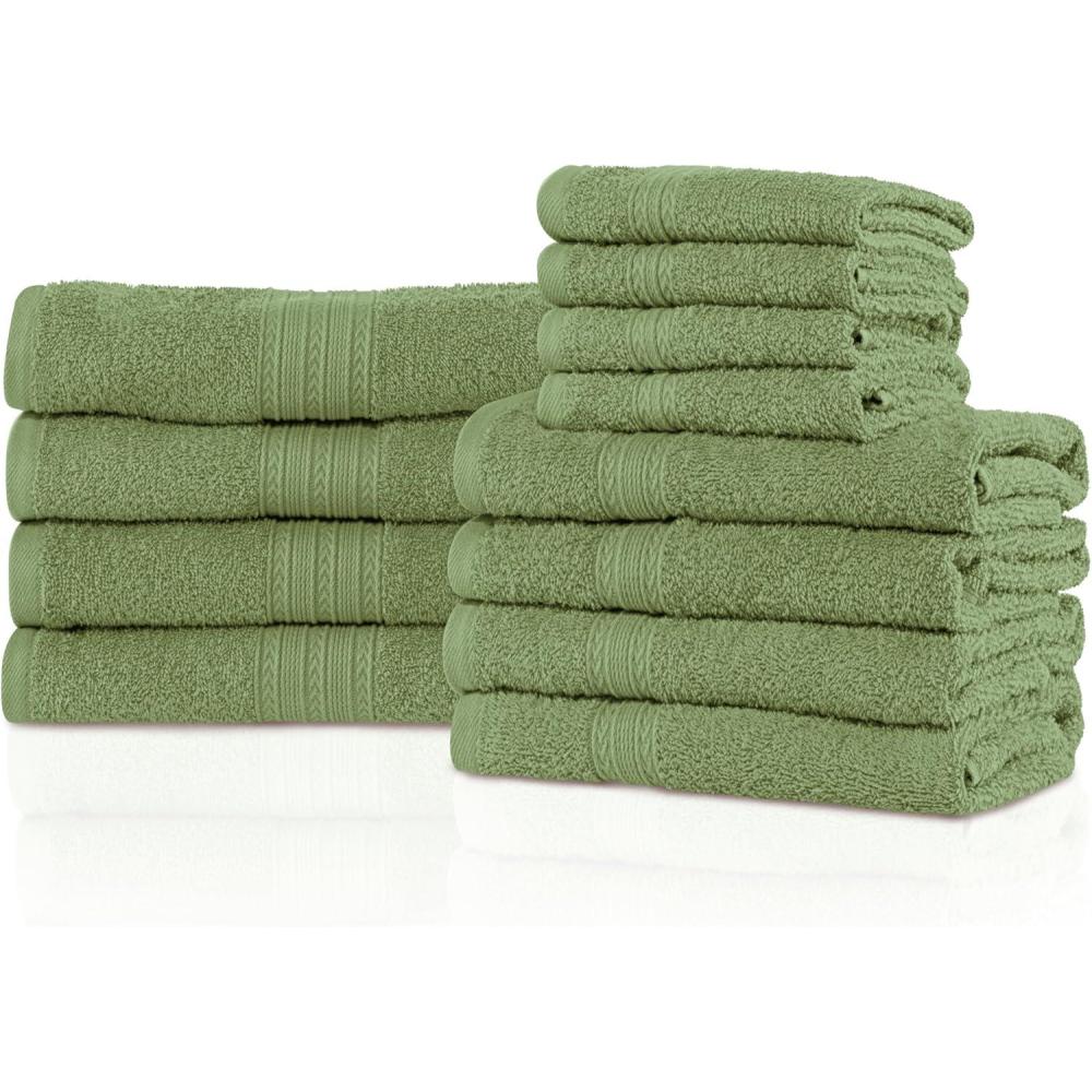imageSUPERIOR 100 RingSpun Cotton Bathroom Ultra Absorbent Super Soft Attractive Border Aqua Marine EcoFriendly 12Piece Towel SetTerrace Green