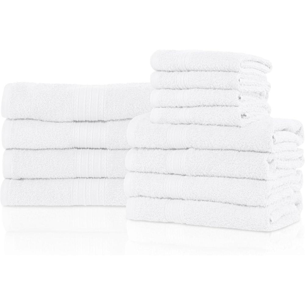 imageSUPERIOR 100 RingSpun Cotton Bathroom Ultra Absorbent Super Soft Attractive Border Aqua Marine EcoFriendly 12Piece Towel SetWhite