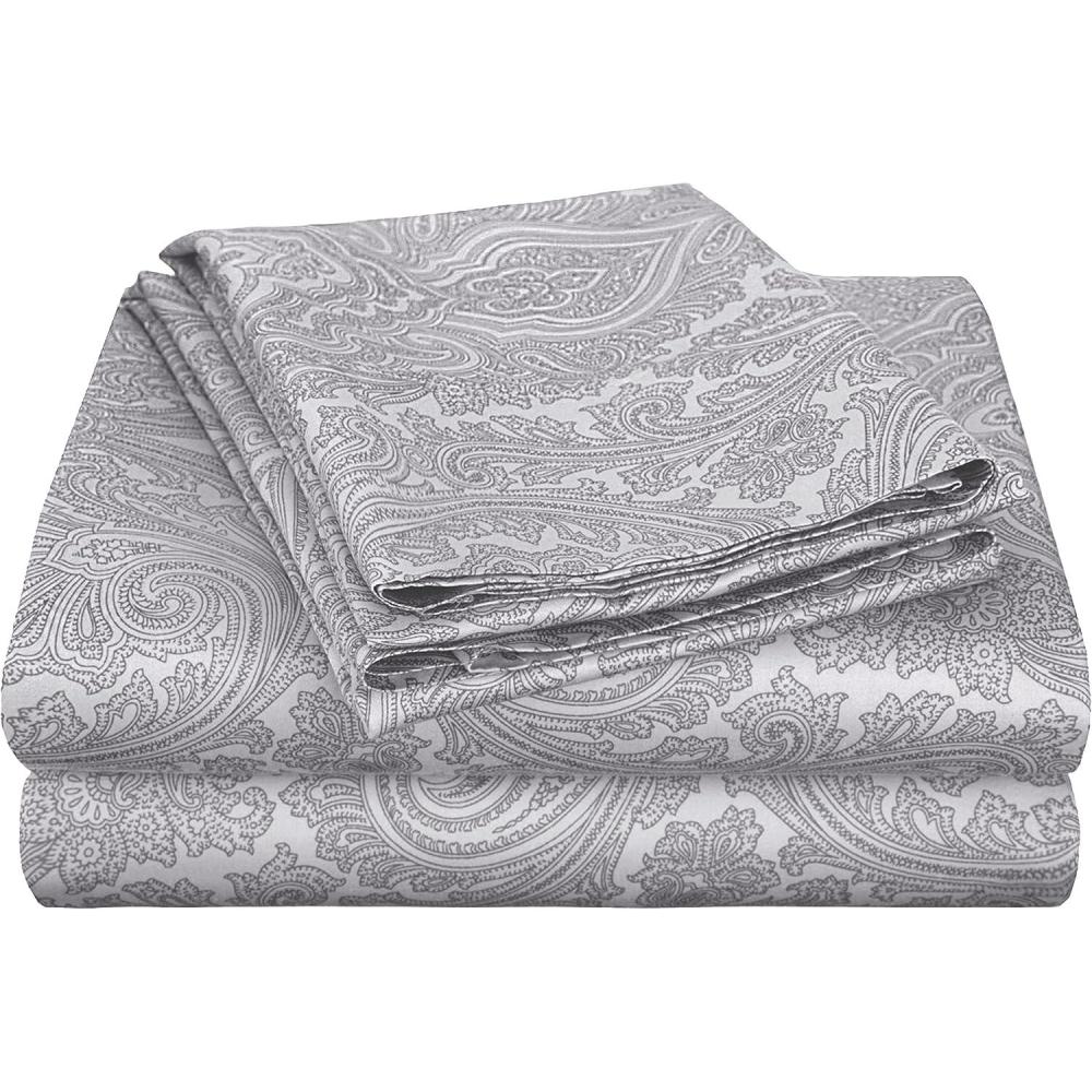 imageSUPERIOR 3 Piece Cotton Blend Paisley Duvet Cover Set KingCalifornia King Navy BlueGray