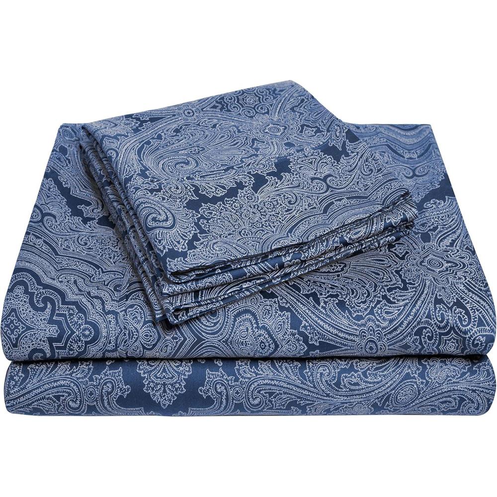 imageSUPERIOR 3 Piece Cotton Blend Paisley Duvet Cover Set KingCalifornia King Navy BlueNavy Blue