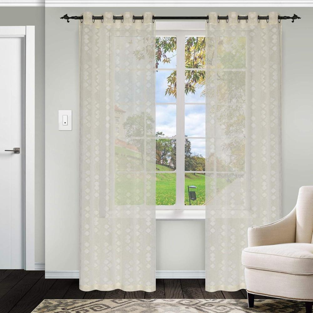 imageSUPERIOR Argyle Sheers Grommet Header Set of 2 Curtain Panels LinenLinen