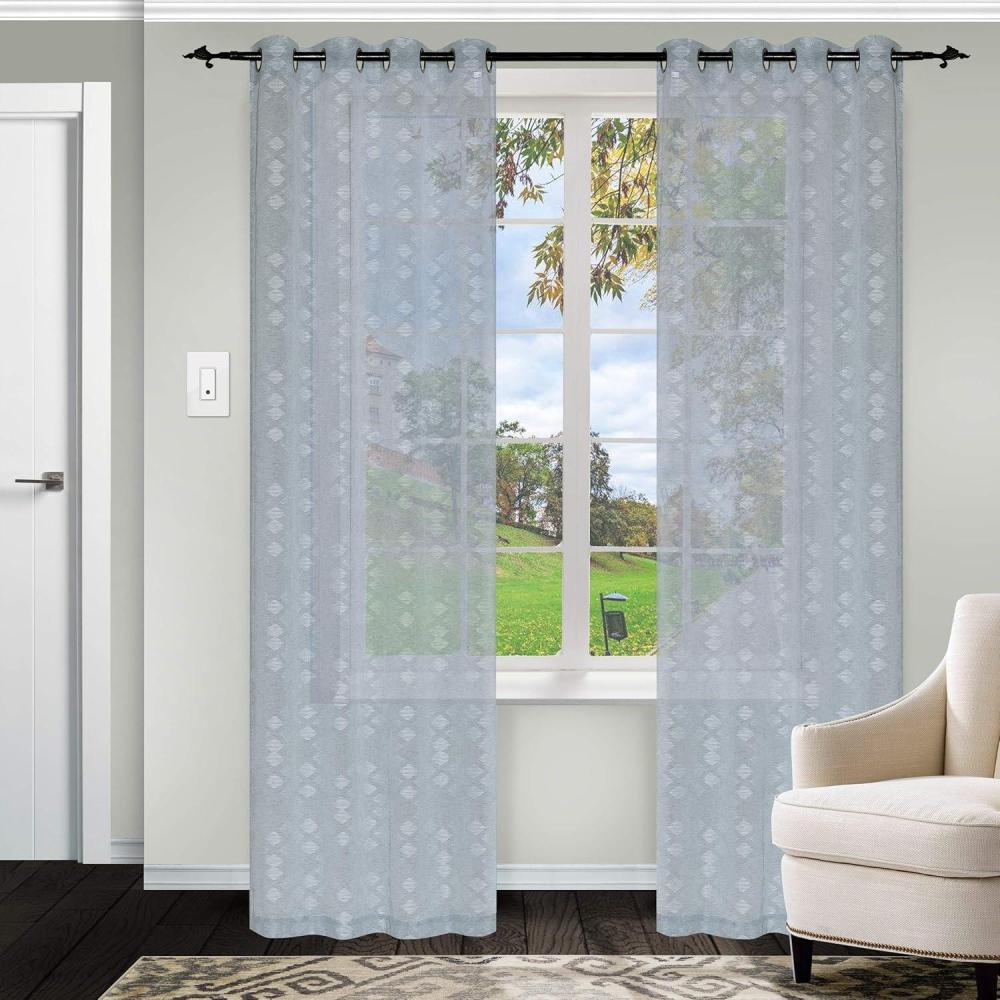 imageSUPERIOR Argyle Sheers Grommet Header Set of 2 Curtain Panels LinenStone Blue