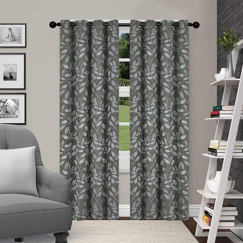 imageSUPERIOR Blackout Curtains Room Darkening Window Accent for Bedroom Sun Blocking Thermal Modern Bohemian Curtains Leaves Collection Set of 2 Panels Rod Pocket  52 in x 63 in Nickel Black