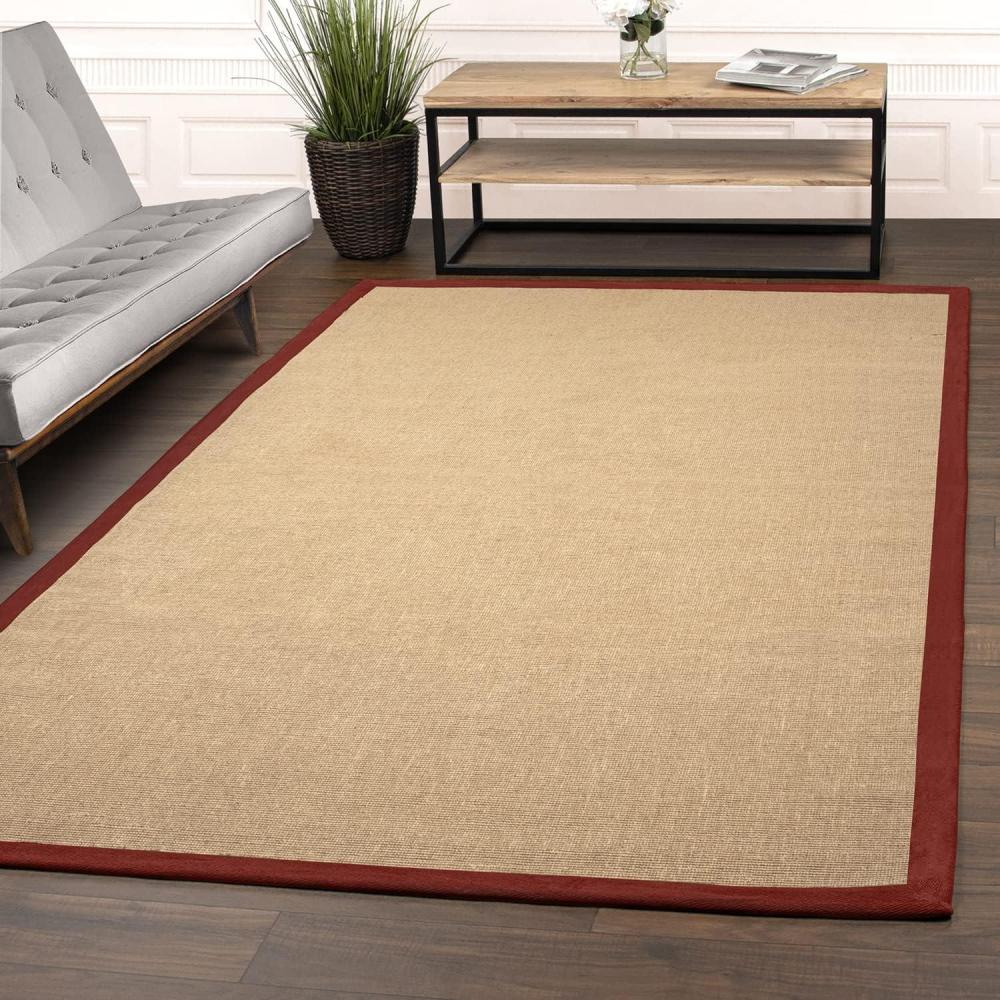 imageSUPERIOR Classic Collection Hand Woven Jute Rug 5X8  Navy BlueBurgundy