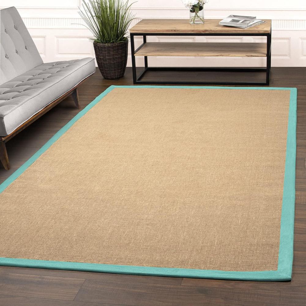 imageSUPERIOR Classic Collection Hand Woven Jute Rug 5X8  Navy BlueTurquoise