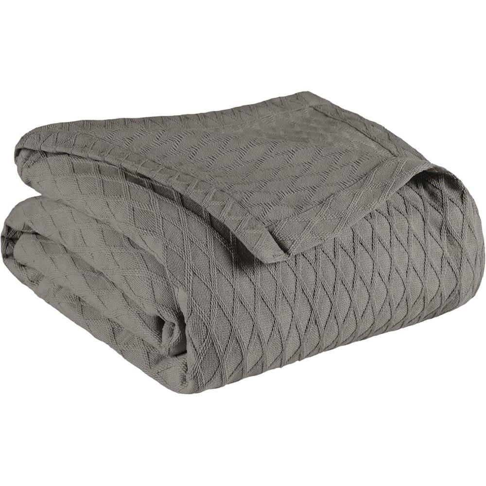 imageSUPERIOR Diamond Weave AllSeason Cotton Blanket Cover for Home Couch Bed Soft Warm Blankets Boho Aesthetic Comfy Cozy and Cute Covers Decorative Bedding Essentials FullQueen Grey