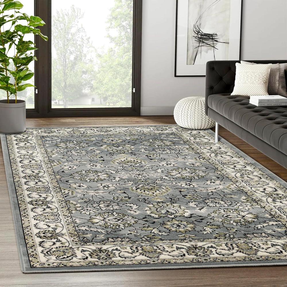 imageSUPERIOR Elegant Lille Collection Area Rug 8mm Pile Height with Jute Backing Beautiful Chic Bordered Rug Design AntiStatic WaterRepellent Rugs  5ft x 8ft  BrownCream