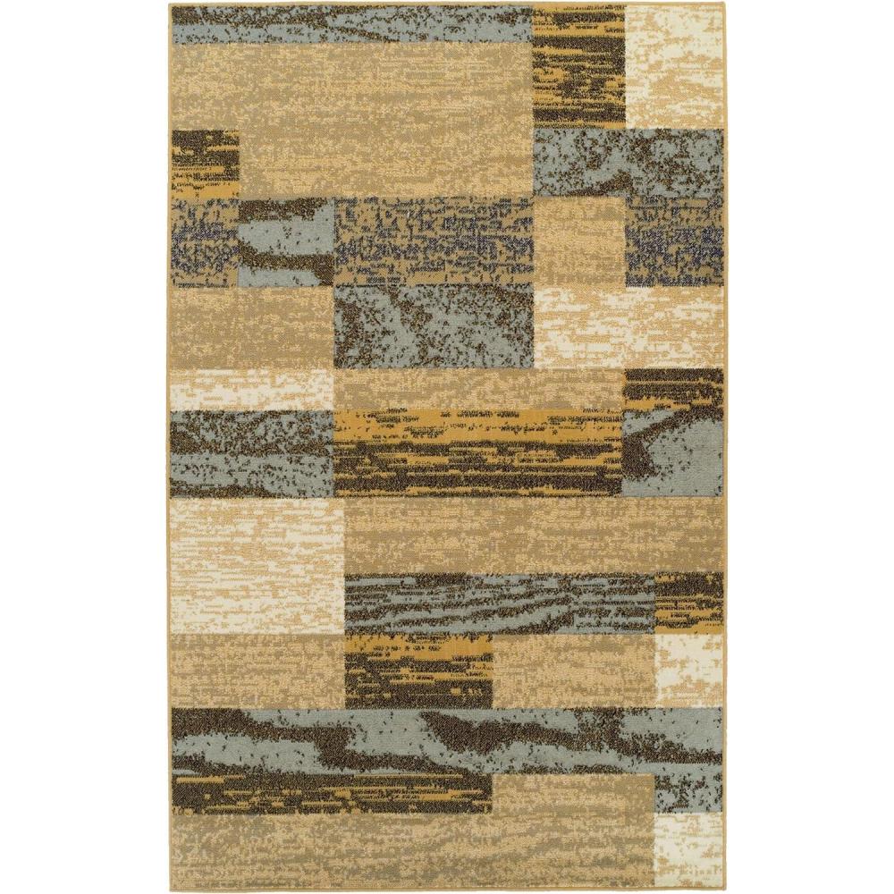 imageSUPERIOR Indoor Area Rug Foam Backed Modern Geometric Patchwork Floor Decor for Bedroom Office Living Room Entryway Hardwood Floors Rockwood Collection 10 x 14 ChocolateLight Bluebeige