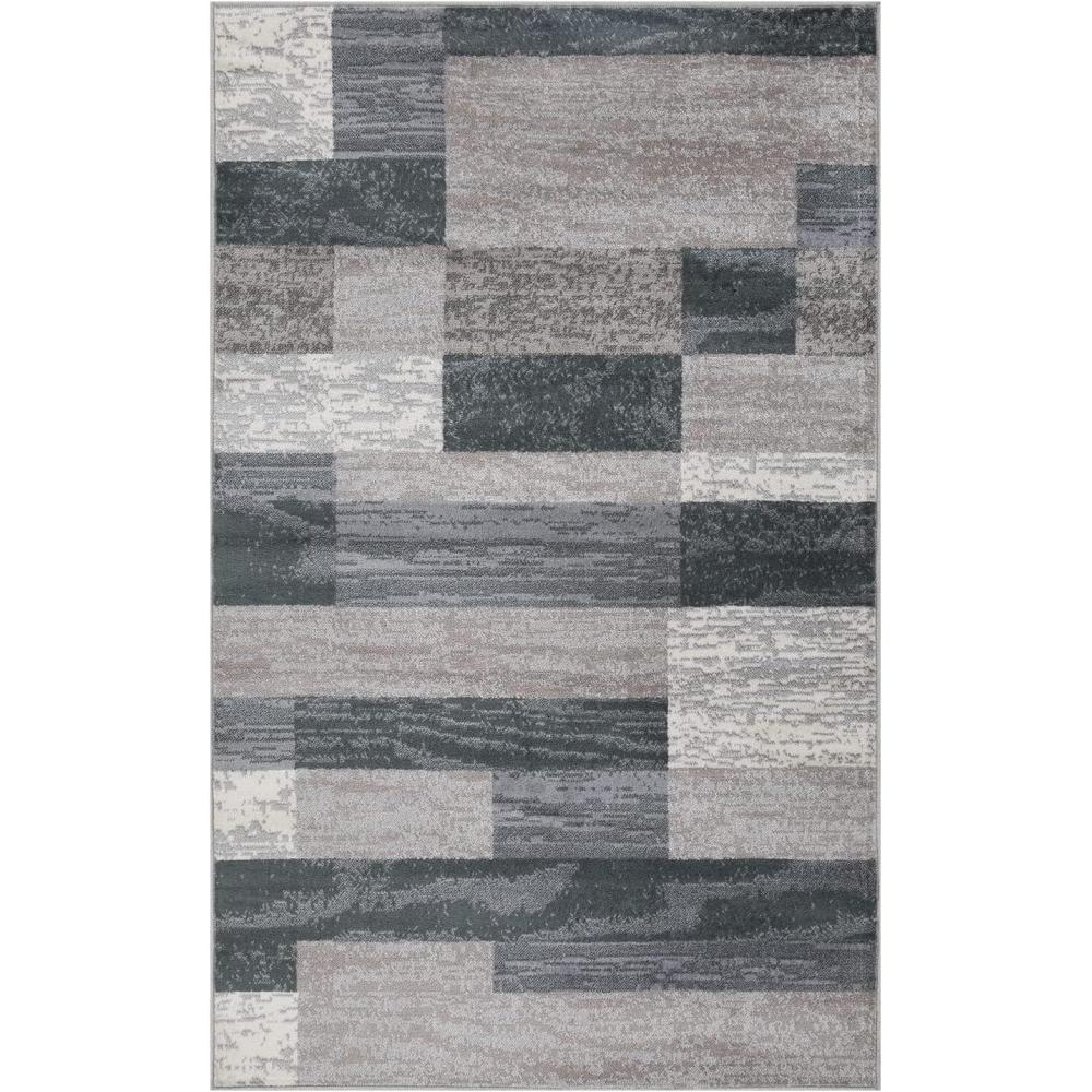 imageSUPERIOR Indoor Area Rug Foam Backed Modern Geometric Patchwork Floor Decor for Bedroom Office Living Room Entryway Hardwood Floors Rockwood Collection 10 x 14 ChocolateBluetaupe