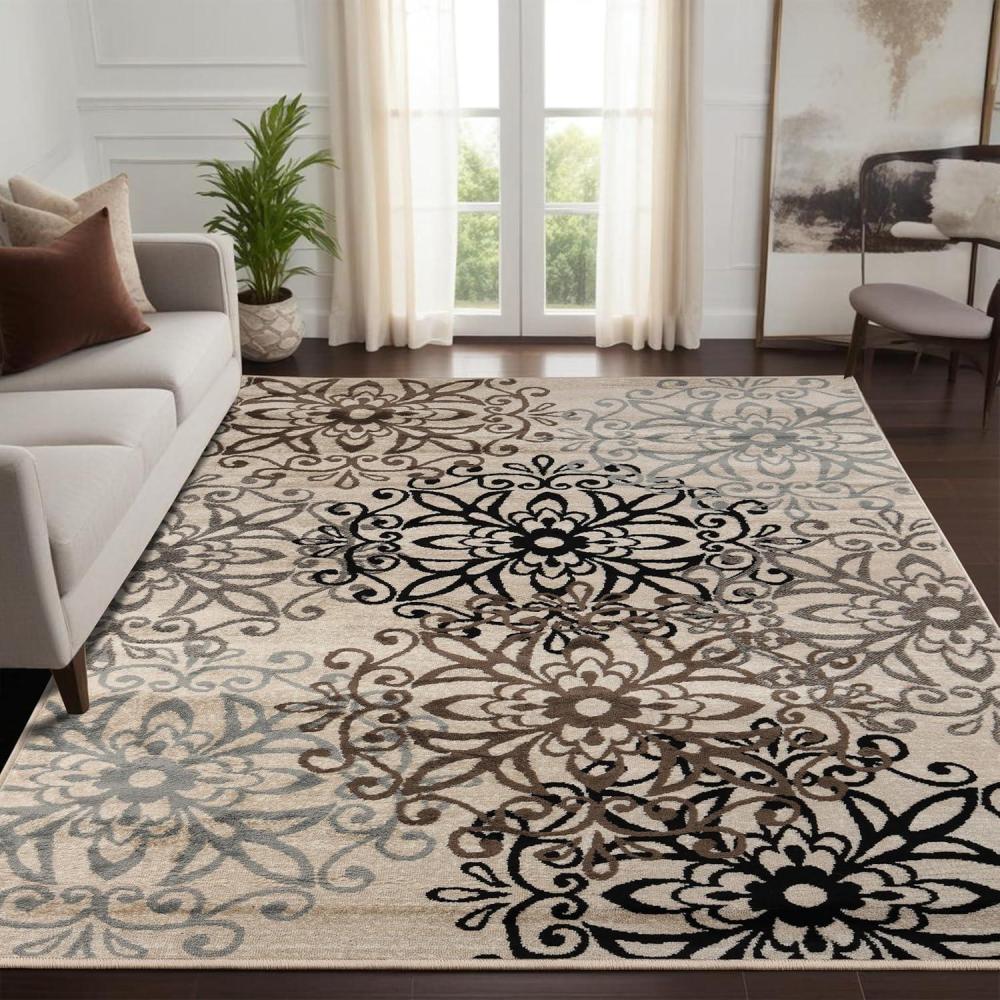 imageSUPERIOR Indoor Small Area Rug for Bedroom LivingDining Room Entryway Office Farmhouse Aesthetic Floor Throw Modern Floral Geometric Decor Jute Backing Leigh Collection 3 x 5 MulticoloredA Multi Colored