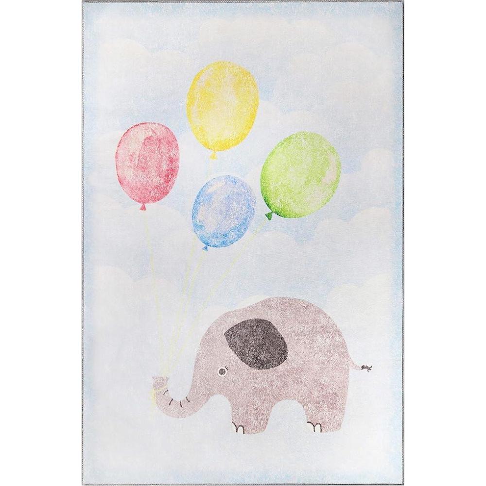 imageSUPERIOR Kids Indoor Area Rug Elephant Design Cute Rugs for Bedroom Nursery Playroom Living Room Entryway Unique Accent Soft Cotton Backed Rugs Nursery Collection 4 x 6 Baby BlueNursery  Soft Pink