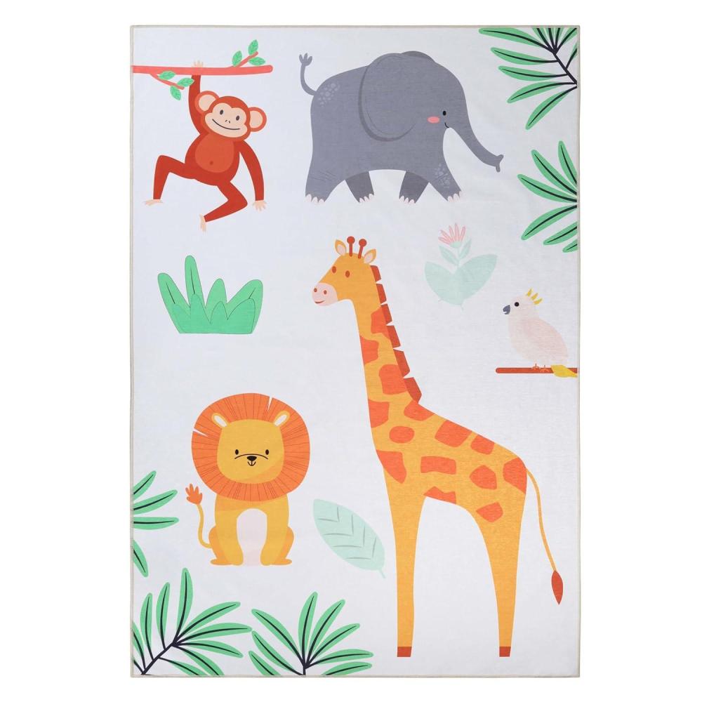 imageSUPERIOR Kids Indoor Area Rug Elephant Design Cute Rugs for Bedroom Nursery Playroom Living Room Entryway Unique Accent Soft Cotton Backed Rugs Nursery Collection 4 x 6 Baby BlueIvory