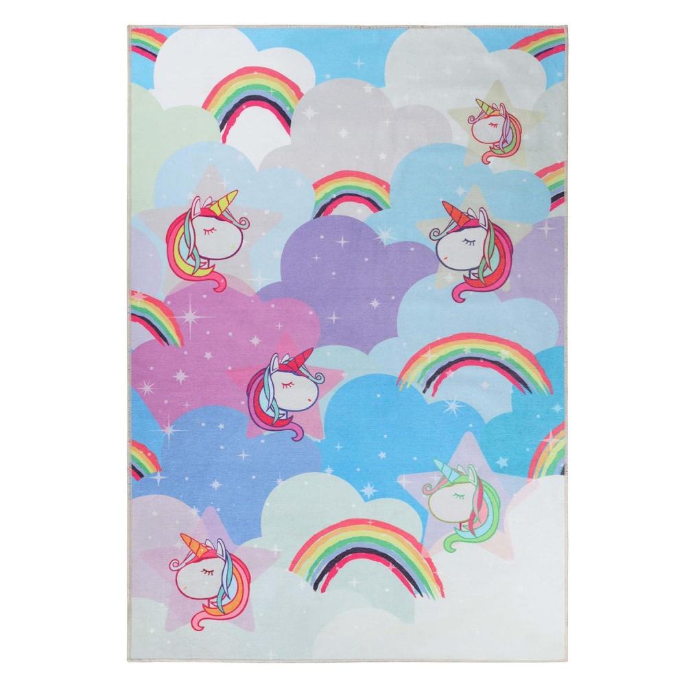 imageSUPERIOR Kids Indoor Area Rug Elephant Design Cute Rugs for Bedroom Nursery Playroom Living Room Entryway Unique Accent Soft Cotton Backed Rugs Nursery Collection 4 x 6 Baby BlueUnicorn  Turquoise