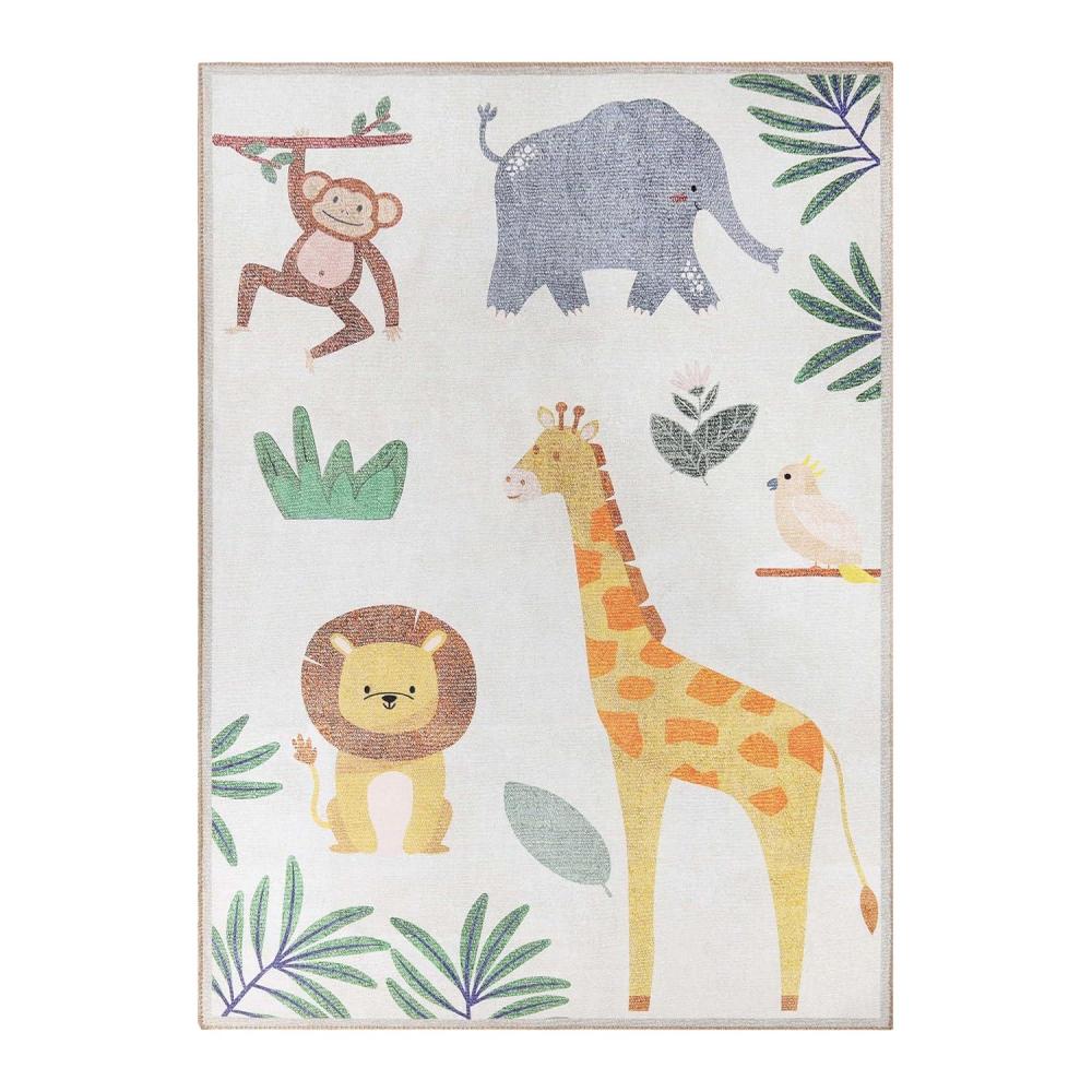 imageSUPERIOR Kids Indoor Area Rug Elephant Design Cute Rugs for Bedroom Nursery Playroom Living Room Entryway Unique Accent Soft Cotton Backed Rugs Nursery Collection 4 x 6 Baby BlueAnimal  Ivory