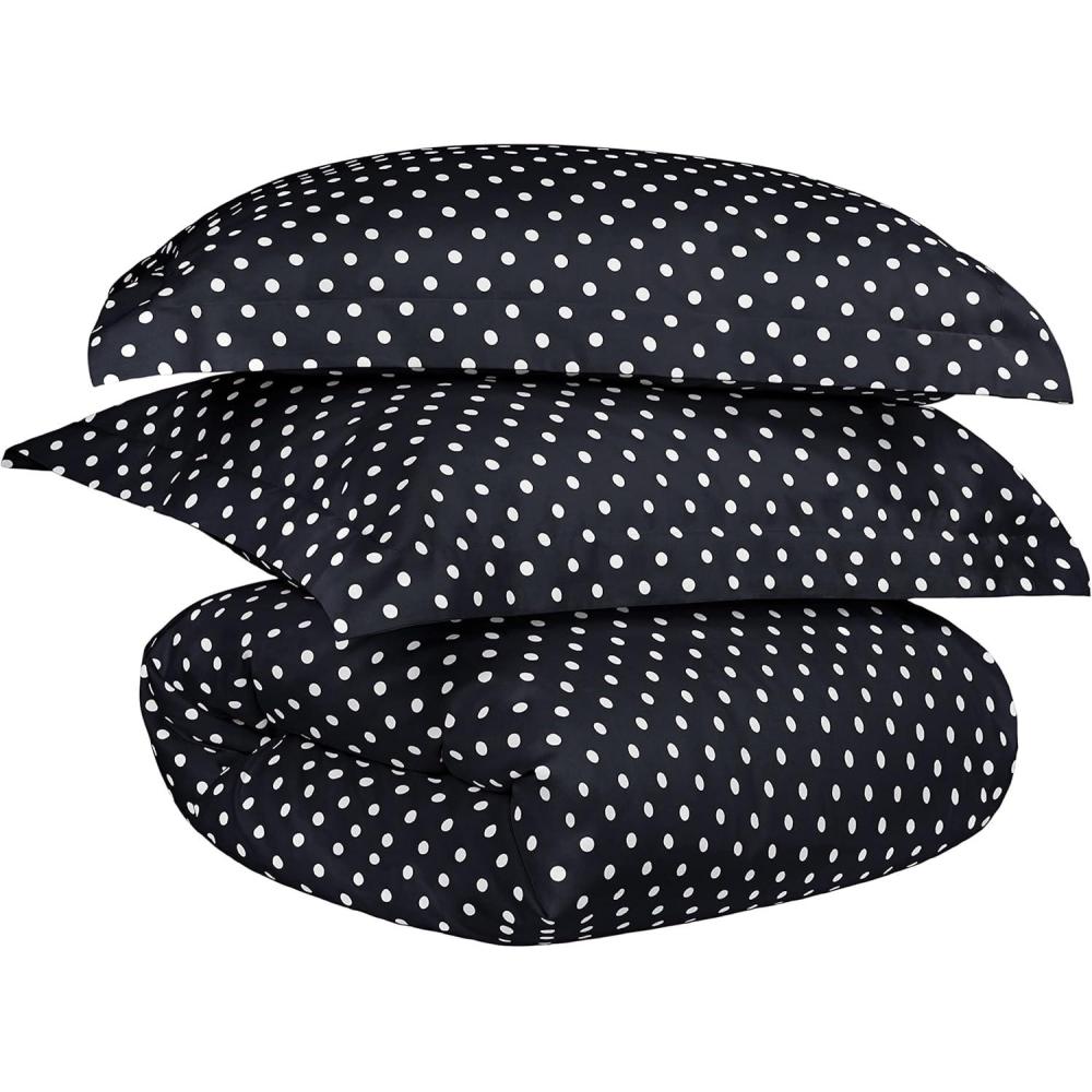 imageSUPERIOR Polka Dot Duvet Cover Set Cotton Blend Bedding Sets Soft and Wrinkle Resistant Duvet Cover with Matching Pillow Sham  Twin GreyBlack