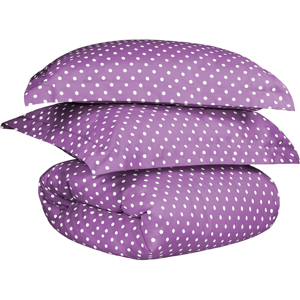imageSUPERIOR Polka Dot Duvet Cover Set Cotton Blend Bedding Sets Soft and Wrinkle Resistant Duvet Cover with Matching Pillow Sham  Twin GreyLilac